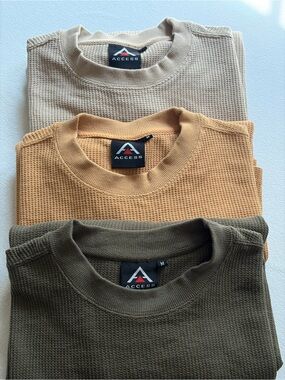Men’s Access Waffle Knit Thermal Crewneck Shirt Bundle Size Medium Lot of 3